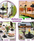 55 Inch Adjustable Outdoor Garden Torch Set With 3 Prong Grounded Stake for Patio Pathway and Party Lighting in use on terrace, porch, garden and yard