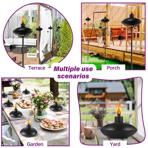 55 Inch Adjustable Outdoor Garden Torch Set With 3 Prong Grounded Stake for Patio Pathway and Party Lighting in use on terrace, porch, garden and yard