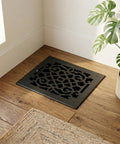 Ornate Victorian Floor Register 10 By 12 Opening Heavy Duty Cast Aluminum Walkable Vent With Adjustable Louver Damper Black.