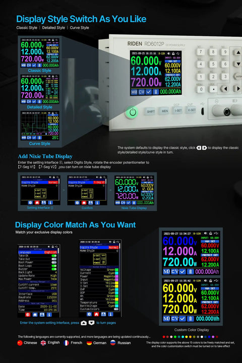 5 Digit Dual Range DC To DC Buck Power Supply With Voltmeter, Adjustable Output Up To 60V 12A, Digital Display in white case