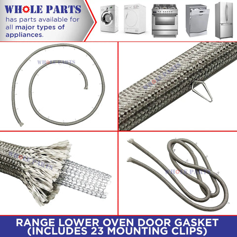 Upgraded Whole Parts Range Lower Oven Door Gasket With 23 Mounting Clips Replacement And Compatible With GE And Kenmore Ovens Or Ranges WB41T10003 For Easy Installation