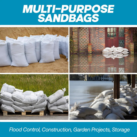 Heavy Duty Sand Bags With Ties For Flood Protection 14x26 Inches Pack Of 20 White Woven Polypropylene Sandbags in use