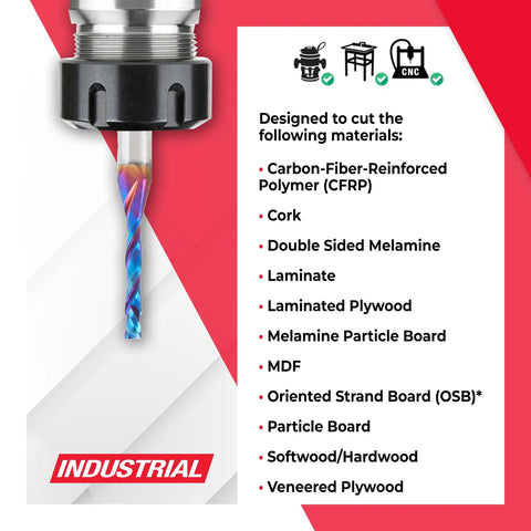 Spektra Extreme Tool Life Solid Carbide CNC Compression Spiral Router Bit 1/8 Diameter By 13/16 Cutting Height, use chart.