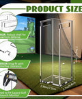 Square Golf Launch Monitor Protective Shield Case in Clear Acrylic, shown indoors with detailed size and design highlights