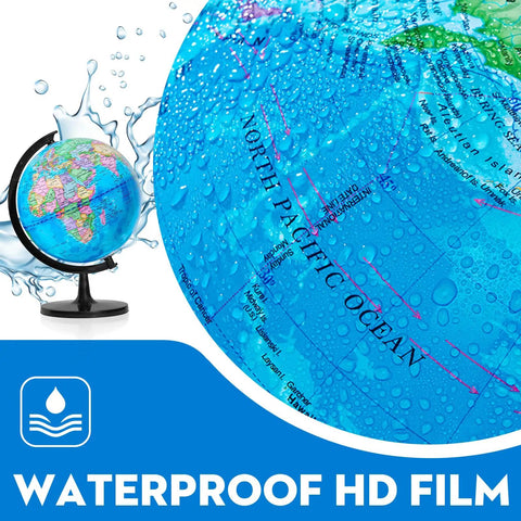 10 Inch Kids Globe For Learning, Durable Thick Base, 360 Degree Rotation with waterproof HD film closeup.