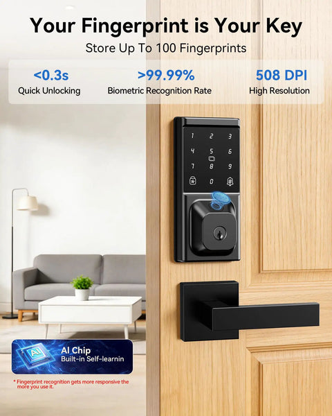 Keyless Entry Door Lock With Handle Set And Fingerprint Smart Deadbolt Featuring Touchscreen Keypad Apps And Fob Cards For Smooth Home Access And No Stress Crib Security Game Changer Fo Sho Installations
