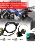 Ignition Coil Starter Solenoid Voltage Regulator CDI Kit For Chinese ATV Quad Dirt Bike Go Kart 4 Stroke Engines 90cc 110cc 125cc Fits Tao Tao Coolster Kazuma Lifan SSR Roketa Baja And Dirt Bike Parts, displayed with a blue ATV and components.