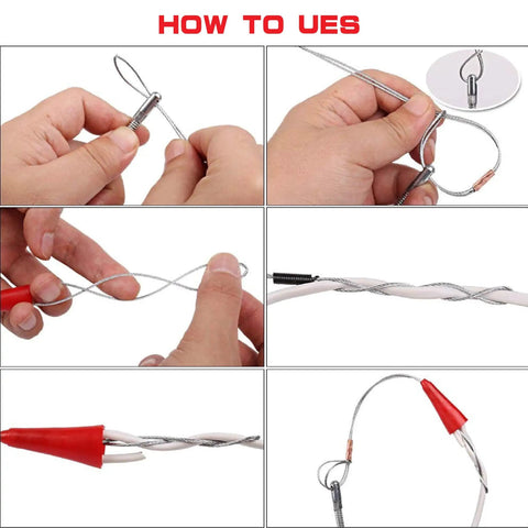 How to use Rugged 130 Feet Polyester Fish Tape With Straight Shooter Wire Puller, showing steps of wiring tool installation.