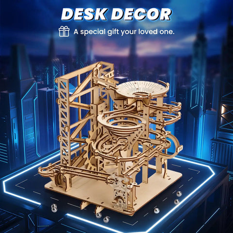 3D Wooden Marble Run Puzzle Kit For Adults, 330-piece wood model, desk decor with marble track