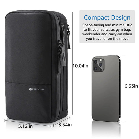 Compact Mens Toiletry Bag Hanging Dopp Kit For Travel Waterproof Wash Pouch Black Slim Durable Organizer with phone for scale