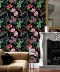 Room with Wild Spring Peel And Stick Wallpaper Bouquet Botanical Floral Black Green Pink Removable Easy Install No Mess Durable Washable