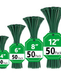 Green Zip Ties Assorted Sizes 4 6 8 12 Inch Pack Of 200 With 18 To 50 Lb Tensile Strength for various use