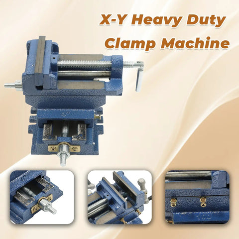 Heavy Duty Cross Slide Drill Press Vise With Two Way XY Compound Travel Four Inch Cast Iron Jaws, top view showing smooth precision mechanics.