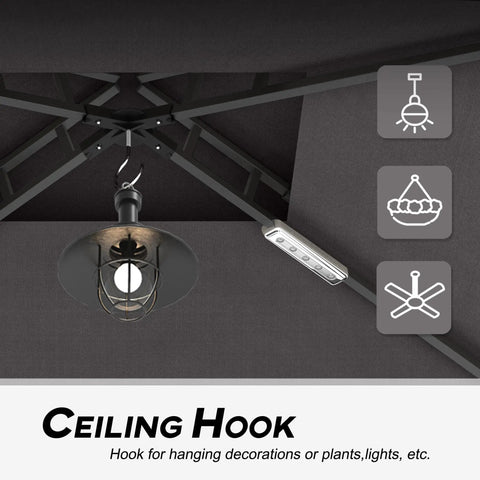 Ceiling hook and LED light inside 8 By 5 Foot Outdoor Grill Gazebo With Double Tier Canopy And LED Light, gray shade.