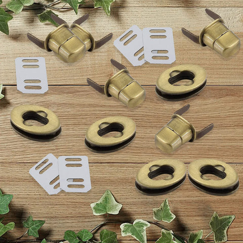 Bronze turn-lock clasp set, 5-pack with oval twist locks and mounting plates for handbags.