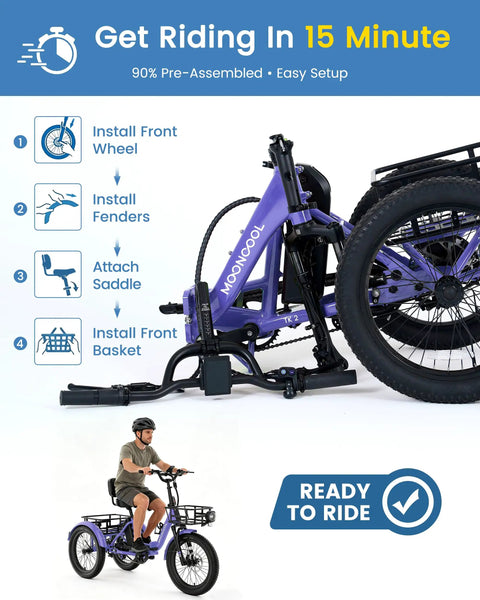 500W Electric Tricycle For Adults With 20 Inch Fat Tire Folding Trike, Three Wheel Stability With Rear Differential, Front Suspension And Hydraulic Disc Brakes, Easy Ride For Beginners And Seniors, ready to ride