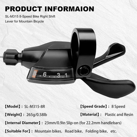 SL-M315 8-speed right thumb shift lever for MTB and folding bikes, black plastic, ergonomic design, V-brake compatible