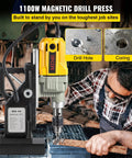 Beefy Magnetic Drill Press 1100W With 1.6 Inch Boring Diameter 580 RPM Max 2697lbf 12000N Tough Metal Drilling Power in use.
