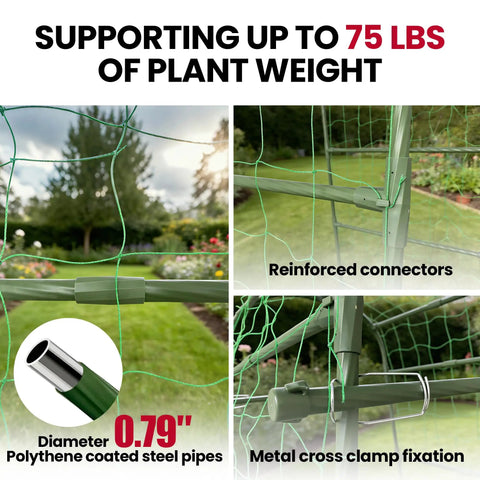 7 Foot Tall Garden Arch Trellis for Outdoor Climbing Plants with reinforced connectors and 0.79 in steel pipes detail view
