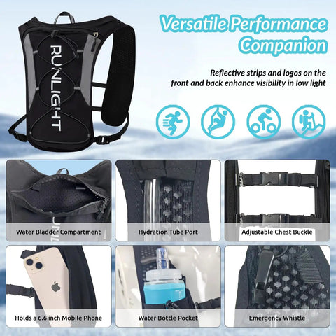 Hydration Running Vest For Men And Women With 1.5L Water Bladder Breathable Adjustable Backpack And Reflective Night Safety Strips