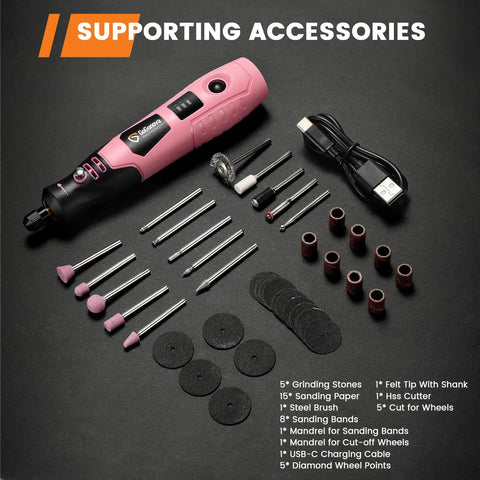 4V Cordless Rotary Tool Kit With 3 Speeds Up To 18,000 RPM, Handy DIY Friendly Mini Power Tool In Portable Storage Case, Pink