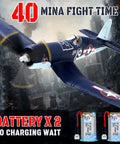 Brushless 4CH RC Plane With 500mm Wingspan F4U Fighter 6 Axis Gyro Three Flight Modes flying, two batteries shown below.