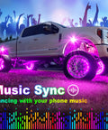 Truck with pink underglow using 8 Pod RGB Rock Lights for Trucks With APP Control and Remote Music Mode Let Your Ride Glow Bright Multicolor