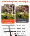Man using Beefy Compost Spreader For Lawn Care And Garden, adjustable height, T-shaped handle for less fatigue.