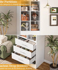 Closet System Organizer With 6 Cube Compartments And 3 Drawers Freestanding Wardrobe Module With Shoe Shelf Game Changer Space Saver Expandable Design For Walk In Or Reach In Closets White in a room setting
