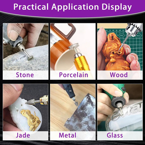 Pro Grade Stone Carving Set With Diamond Grinding Bits application on stone, porcelain, wood, jade, metal, glass