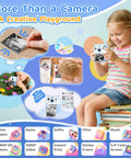 Kids Camera Instant Print 1080P Video 2.4 Inch Screen Selfie Digital Camera For Ages 3 To 12 Instant Black And White Photos Plus Color Save On SD Card Blue Gift For Boys And Girls, blue plastic, front view