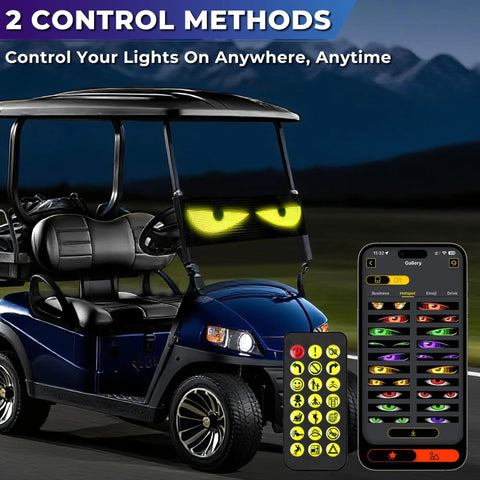 Programmable Flexible LED Eye Lights For Golf Cart And Vehicles 23x5In With App And Remote Control on golf cart windshield