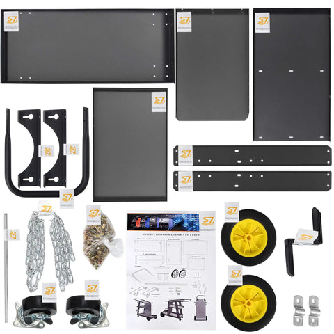 Parts and accessories of Heavy Duty Welding Cart For TIG MIG Welder And Plasma Cutting Equipment with 3-tier shelves and wheels.