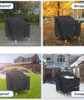 2 Pack Waterproof Patio Chair Covers For Outdoor Furniture Heavy Duty 600D All Weather Protection Built Tough 32W X 37D X 36H Fit Lounge Lawn Deep Seat Chairs Black in various weather conditions: rain, wind, sun, and snow.