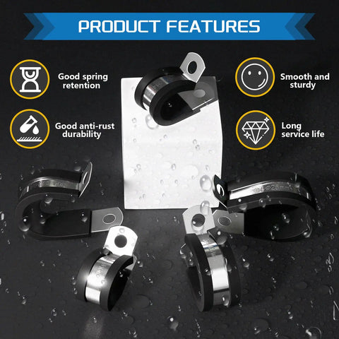 Heavy Duty 304 Stainless Steel Cable Clamps Set With Rubber Cushioned P Clamp Design showcasing features