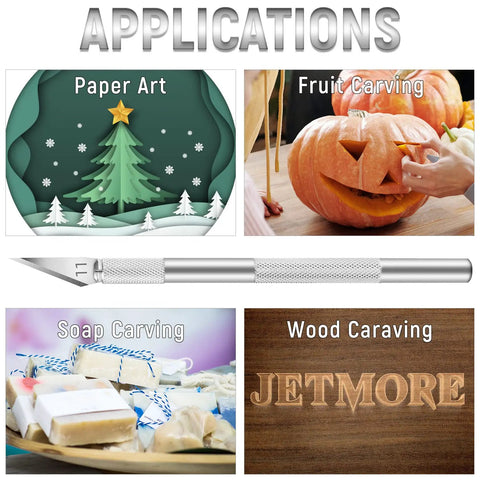 Applications of 10 Pack Craft Knife Set With SK5 High Carbon Steel Blades for art, fruit, soap, and wood carving projects.