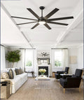 65 Inch Black Indoor Outdoor Ceiling Fan With Lights And Remote, Quiet Reversible DC Motor, 6 Speeds, 8 Blades in modern living room