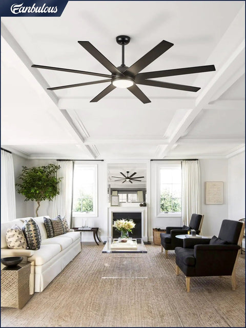 65 Inch Black Indoor Outdoor Ceiling Fan With Lights And Remote, Quiet Reversible DC Motor, 6 Speeds, 8 Blades in modern living room