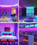 130ft Bluetooth RGB LED Strip Lights With App Control and Remote Music Sync in various home decor settings