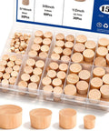 150 Piece Hardwood Hole Plugs For Fast Furniture Makeovers And Paint Ready Surfaces That Fit Like A Glove To Deliver A Totally Legit Smooth Flush Finish On Any Weekend Warrior Project in a storage box.