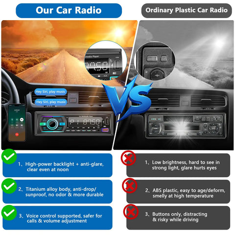 Comparison of Bluetooth Single Din Car Stereo With Hands Free Calling against ordinary radio, showcasing features and benefits.