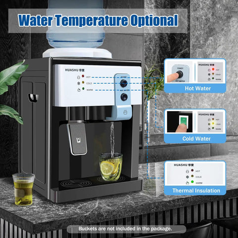 Desktop Water Dispenser With Hot And Cold Settings, Top Loading Countertop Water Cooler For Home And Office, display panel with buttons