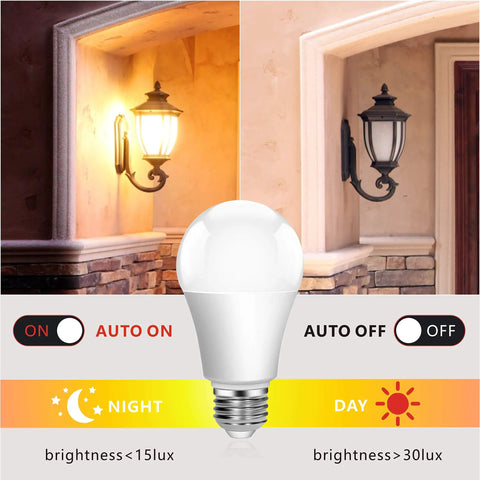 Plug And Play Dusk To Dawn LED Bulbs With Built In Photocell Auto On Off No Fuss Setup 13W 100W Equivalent 1100 LM 6000K Daylight E26 A19