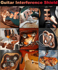 1/2-inch copper foil tape for EMI/RFI shielding; collage showing copper shielding applied to guitar bodies and electronics.