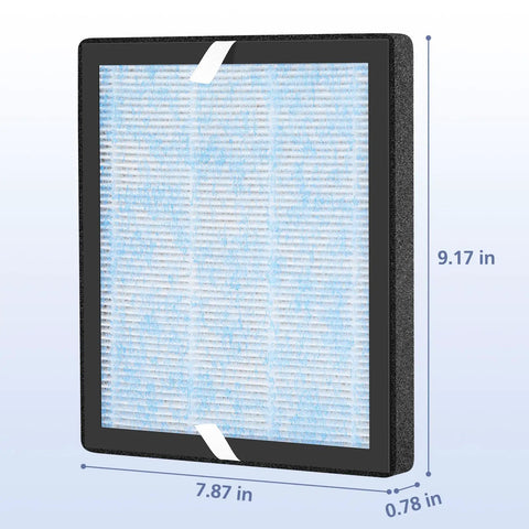 Image of Three In One Replacement Filter for Air Purifiers compatible with YIOU and Elechomes P1801 P1802, showing filter dimensions.