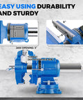 Heavy Duty 5 Inch Bench Vise With Ductile Iron Body 360 Degree Swivel Anvil 4000 Kg Clamp Blue Finish Multipurpose Workbench Vise For Metalwork And Quick Clamp Jobs, close-up details with measurements.