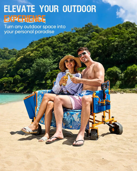 Heavy Duty 3 In 1 Love Seat Wagon Cart With Detachable Cooler Bag Dual Seats For Two Adults on a beach