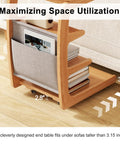 C Shaped Rolling Side Table With Wheels Solid Wood 4-In-1 Adjustable Desktop Compact Under Sofa Or Bed showing book storage