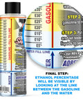 REV X E85 Super Tester gasoline-ethanol testing kit bottle, Amazon brand, front view with E% scale and fill lines