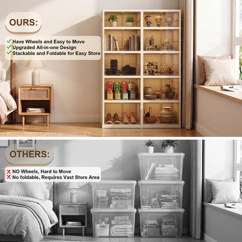 Extra Large White Plastic Collapsible Storage Bins With Tight Lids Five Tier Modular Drawer Cabinet showcasing modular rack with wheels.